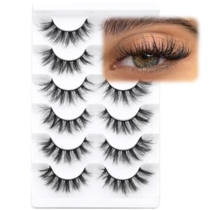 Natural Lashes Wispy Eyelashes Cat Eye False Eyelashes Strip 3D Fake Eyelashes 17MM Fuzzy Faux Mink Lashes 6 Pairs