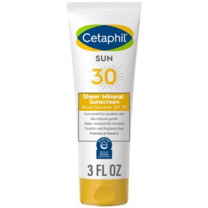 CETAPHIL Sheer Mineral Sunscreen Lotion for Face & Body, 3 fl oz, 100% Mineral Sunscreen: Zinc Oxide & Titanium Dioxide, Broad Spectrum SPF 30, For Sensitive Skin