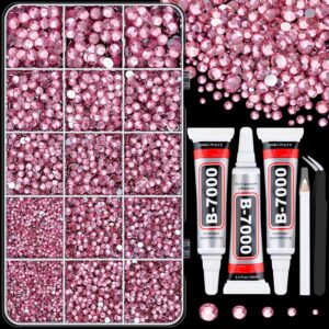 16000Pcs Resin Rhinestones with Tweezers for Crafting, Dark Pink 2-6mm Mixed Sizes Bedazzling Crystal with 3Pcs 10ml B7000 Jewelry Glue for DIY Crafts Clothing Tumblers Shoes Fabric Nail Art