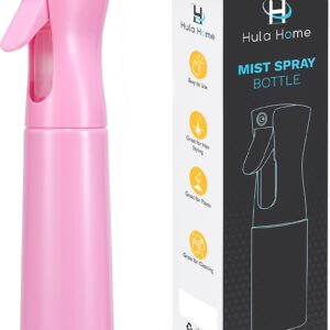 Hula Home Continuous Spray Bottle for Hair (10.1oz/300ml) Empty Ultra Fine Plastic Water Mist Sprayer – For Hairstyling, Cleaning, Salons, Plants, Essential Oil Scents & More – Pink