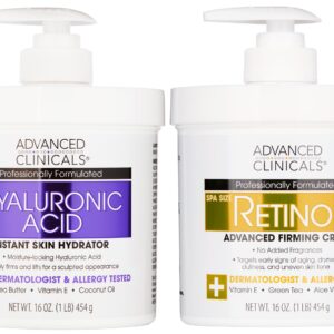 Advanced Clinicals Retinol Body Cream + Hyaluronic Acid Moisturizer 2pc Skincare Set | Face Cream & Body Lotion For Women & Men Helps Improve Appearance Of Crepey Skin, Dry Skin, & Wrinkles, 2pc
