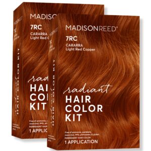 Madison Reed Radiant Hair Color Kit, Light Red Copper for 100% Gray Coverage, Ammonia-Free, 7RC Carrara Crimson, Permanent Hair Dye, Pack of 2