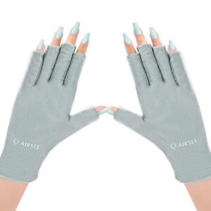 AIRSEE UV Gloves for Nail Lamp,Professional UPF50+ UV Protection Gloves for Manicures Nail Art,Fingerless Gloves That Shield Skin from The Sun and Nail Lamp (Mint Green)
