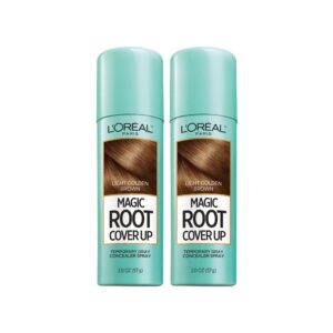 L’Oreal Paris Hair Color Root Cover Up Temporary Gray Concealer Spray Light Golden Brown (Pack of 2) (Packaging May Vary)