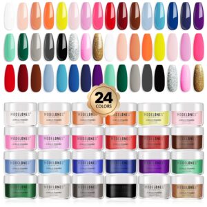 Modelones Acrylic Powder Set> 24 Colors Acrylic Nail Powder> Colored Acrylic Nail System Valentines Nail Art Powder for Nail Extension French Nails 3D Flower> No Nail Lamp Needed