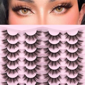 Eyelashes Natural Look Faux Mink Lashes 3D False Eyelashes Wispy Cat Eye Lashes Pack Strip Lashes by Kiromiro