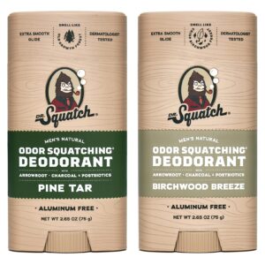 Dr. Squatch Natural Deodorant for Men – Odor-Squatching Aluminum Free – Pine Tar & Birchwood Breeze (2.65 oz, 2-Pack)
