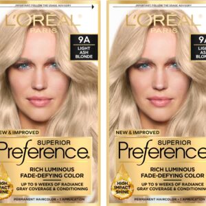L’Oreal Paris Superior Preference Luminous Fade-Defying Permanent Hair Color, Hair Dye For Up to 9 Weeks of Radiance, Light Ash Blonde 9A, 1 Hair Dye Kit (Pack of 2)