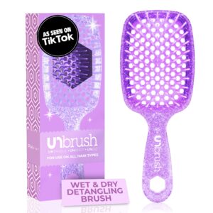 FHI Heat UNbrush Detangling Brush for Pain-Free Brushing on All Wet or Dry Hair Types — Durable DuoFlex Anti-Static Bristles, Lightweight Handle, Vented Hair Brush, Amethyst Lavender