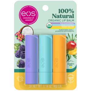 eos Natural Shea Lip balm, Acai Blackberry, Fresh Coconut, Mango Nectar 3-Pack Sticks