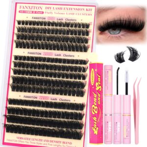 Lash Clusters Kit Thick Lash Extension Kit D Volume Lash Clusters 80D+100D+120D Eyelash Clusters Kit 10-18mm Eye Lash Clusters Wispy Individual Lashes with Bond and Seal