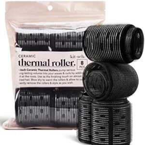 Kitsch Ceramic Thermal Hair Rollers for Women – Self Grip Rollers for Blowout Look Long Hair, Curlers for Medium & Short Hair, Large Roller for Volume Curls, Ceramic Coated, Easy to Use – 8pcs, Black
