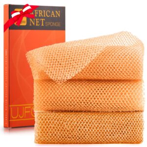 3 Pieces African Bath Sponge African Net Long Net Bath Sponge Exfoliating Shower Body Scrubber Back Scrubber Skin Smoother,Great for Daily Use (Yellow,Yellow,Yellow)