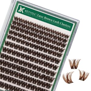 KEYYOU Brown Lash Clusters 144pcs Eyelash Clusters 8-18MIX D Curl Cluster Lashes Soft Fluffy Wispy Lash Clusters Natural Look Brown DIY Lash Extension At Home(Brown02-D-8-18MIX)