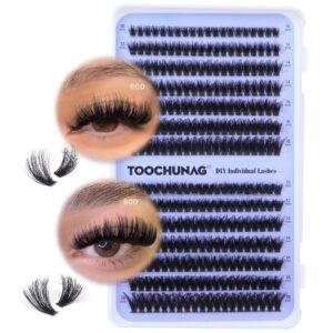 Fluff Lash Clusters 60D+80D Thick Eyelash Clusters D Curly Wispy Individual Lashes 10-18mm Cluster Eyelash Extensions 280pcs False Eyelashes DIY Flat Lash Extension by TOOCHUNAG