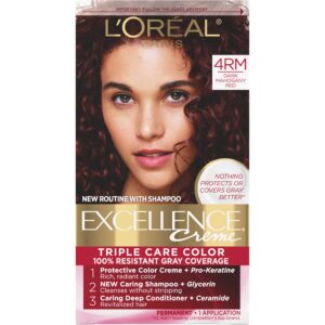 L’Oreal Paris Excellence Creme Permanent Triple Care Hair Color, 4RM Dark Mahogany Red, Gray Coverage For Up to 8 Weeks, All Hair Types, Pack of 1
