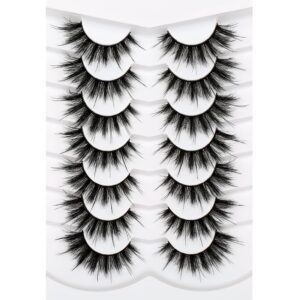 Pooplunch False Eyelashes Fluffy Winged Look Fake Eyelashes Cat Eye Lashes Dramatic Wispy 8D Faux Mink Lashes 7 Pairs Pack