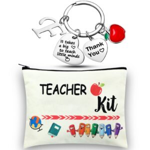 MTLEE 2 Pcs Teacher Appreciation Gift Sets 2025 Graduation Present Makeup Pouch Cosmetic Bag Thank You Keychain with Initial(F Shape)