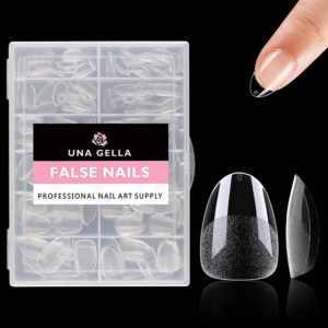UNA GELLA Extra Short Almond Nail Tips Full Cover 504PCS Gel Nail Tips Short Almond Shaped Nails Tips Soft Gelly Gel Clear Fake Nails Tip for Acrylic Nail Tip Soak Off Home DIY Salon Nails 12 Sizes
