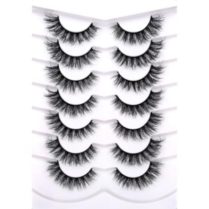 Pooplunch False Eyelashes Fluffy Cat Eye Look Wispy Fake Eyelashes Faux Mink Lashs 7 Pairs Pack