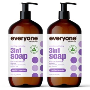 Everyone 3-in-1 Soap, Body Wash, Bubble Bath, Shampoo, 32 Ounce, Vanilla and Lavender, Coconut Cleanser with Plant Extracts and Pure Essential Oils (Pack of 2)