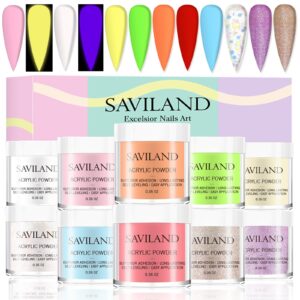 SAVILAND Acrylic Powder Set with Glow In The Dark Colors – 10 Colors Summer Nails Acrylic Nail Powder Green Glitter Purple Red Gold Orange Professional Polymer Set Thanksgiving Gifts Present For Her