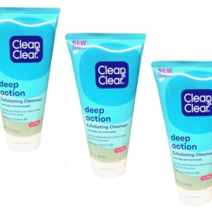 Clean & Clear Oil-Free Deep Action Exfoliating Facial Cleanser with Pro-Vitamin B5, Gentle Exfoliating Daily Face Wash Cleans Deep for Soft, Smooth, Hydrated Skin, Paraben-Free, 5 fl. oz, Pack of 3
