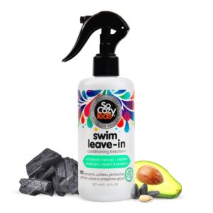 SoCozy Swim Leave In Conditioner Spray & Treatment for Kids Hair (8 Fl Oz) Protects & Repairs Pool, Sun & Salt Damaged Hair, Gentle Formula with Activated Charcoal, Vitamin B5 & Sunflower Seed Extract
