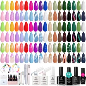 Beetles Summer Gel Nail Polish Set, 53pcs Neon Polish Kit, 36 Colors Green Red Orange Glitter Pastel Cat Eye Uv Gel Polish, All Season Travel Diary Manicure Tools Gift for Women