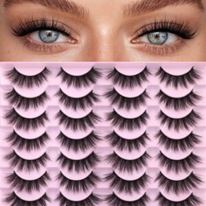 EyeLashes Natural Look 16mm Faux Mink Lashes 3D Cat Eye Wispy Eyelashes 6D Volume False Lashes Pack by Kiromiro
