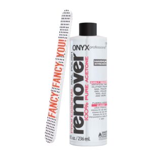 Onyx Professional 100% Pure Acetone Nail Polish Remover Kit with 7 inch Nail File, 8 fl oz – Made in USA, Maximum-Strength Nail Polish Remover for Gel, Artificial & Glitter Nail Polish