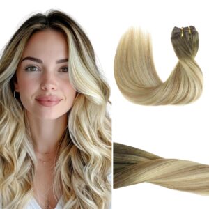 GOO GOO Clip in Hair Extensions Real Human Hair, Remy Human Hair Extensions Clip ins for Women, Natural Human Hair, 14inch 120g 7Pcs, 5A/90/16F Bahamian Balayage