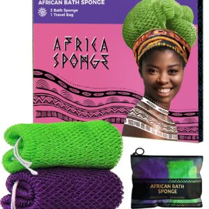 African Net Sponge Authentic – 2 Pieces Real African Loofah Shower Sponges – Body Scrubber Exfoliating Washcloth – Africa Bath Sponges for Back Scrubber Shower Accessories