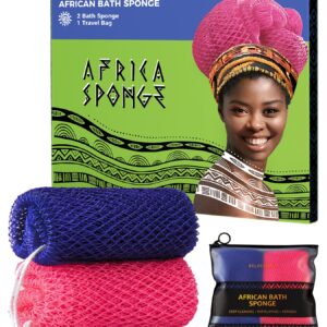 Loofah Sponge African Net Authentic – 2 Pieces Real African Exfoliating Sponge with Knots – African Net Wash Cloths for Body Scrubber Exfoliator Purple & Pink – Back Scrub for Shower Bath Accessories