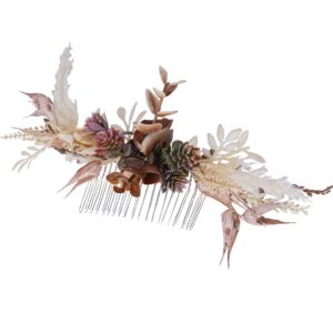 PartyforU Wedding Flower Comb – Handmade Floral Hair Comb Bohemian Hair Combs for Women Girls Bride Bridesmaid Bachelorette Party Bridal Shower Maternity Shoot