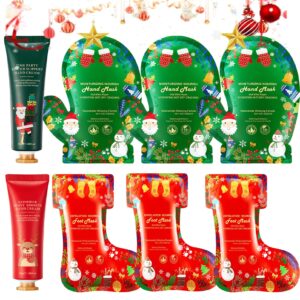 6 Pairs Christmas Moisturizing Hand and Foot Mask> Hydrating Hand and Foot Peeling Mask and 2 Pcs Hand Cream> Feet Masks for Dry Cracked Feet for Men & Women> Hand Feet Mask to Peel off Dead Skin