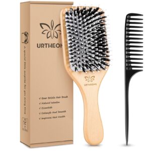 URTHEONE Hair Brush,Boar Bristle Hair Brushes and Styling Comb Set for Women Men Kids, Best Natural Wooden Paddle Hairbrush for Wet or Dry Hair Detangling Smoothing Massaging