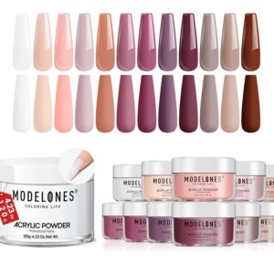 Modelones 12 Colors Acrylic Powder Nude Pink & 4.23oz White Acrylic Nail Powder> Color Acrylic Powder for French Nail Extension All Seasons Nail Carving> No Nail Lamp Needed