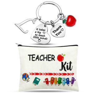 MTLEE 2 Pcs Teacher Appreciation Gift Sets 2025 Graduation Present Makeup Pouch Cosmetic Bag Thank You Keychain with Initial(L Shape)