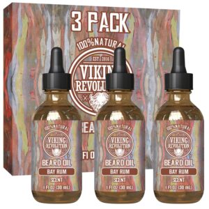 Viking Revolution Bay Rum Beard Oil for Men – Natural Argan and Jojoba Oil Blend for Softening, Strengthening, and Moisturizing Beards (3 Pack)