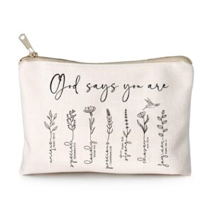 God Says You Are Cosmetic Bag, Christian Makeup Bag Bible Verse Floral Bible Verse Makeup Case for Women, Inspirational Cosmetic Bag, Sister Gifts, Affirmations Gifts (God says you are…)
