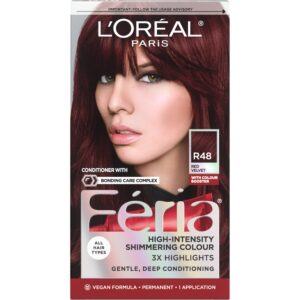 L’Oreal Paris Feria Multi-Faceted Shimmering Permanent Hair Color, R48 Red Velvet (Intense Deep Auburn), Pack of 1, Hair Dye