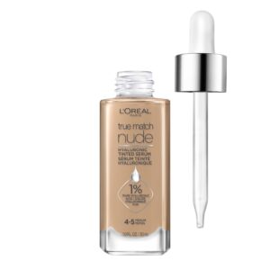 L’Oreal Paris True Match Nude Hyaluronic Tinted Serum Foundation with 1% Hyaluronic acid, Medium 4-5, 1 fl. oz.