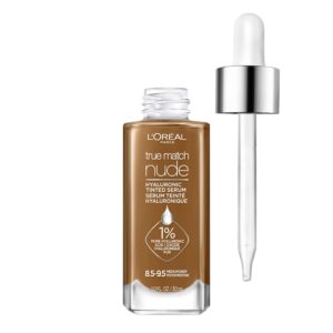 L’Oreal Paris True Match Nude Hyaluronic Tinted Serum Foundation with 1% Hyaluronic acid, Medium Deep 8.5-9.5, 1 fl. oz.