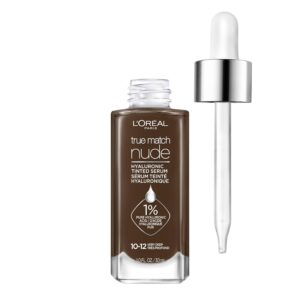 L’Oreal Paris True Match Nude Hyaluronic Tinted Serum Foundation with 1% Hyaluronic acid, Very Deep 10-12, 1 fl. oz.