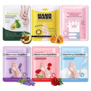 6 Pairs Hand Masks Moisturizing Gloves Overnight>Hydrating Exfoliating Hand Peeling Spa Masks for Dry Cracked Rough Hands>Silky Hand Care Mask for Women Men