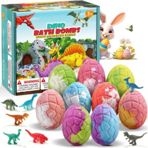 Qivatex Bath Bombs for Kids with Dinosaur Toys Inside, 9 Pack Natural and Organic Dinosaur Bath Bombs Bubble Bath Gift Set, Perfect Mothers Day Birthday Gifts for Kids 3-12