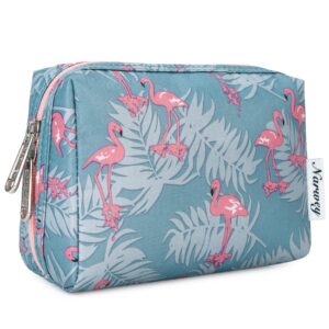 Narwey Small Makeup Bag for Purse Mini Cosmetic Bag Travel Makeup Pouch Zipper Pouch Cute Make up Bags with Compartments for Women Girls (Flamingo, Small)