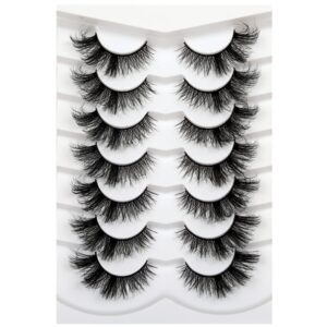 Pooplunch Fluffy Cat Eye Lashes False Eyelashes Wispy Crossed 18MM Curly Faux Mink Lashes 8D Volume Thick Dramatic Fake Eyelash Strips 7 Pairs Pack