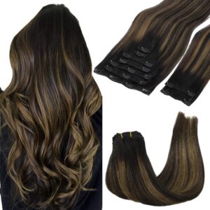 GOO GOO Clip in Hair Extensions Real Human Hair, Remy Human Hair Extensions Clip ins for Women, Natural Human Hair, 22inch 150g 9Pcs, 1B/6/1B Balayage Natural Black to Chestnut Brown